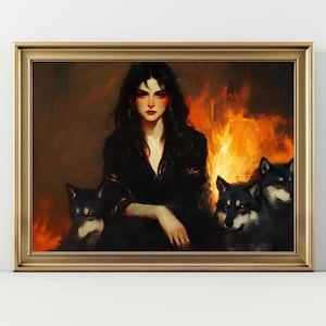 Hecate with Wolves Print, Matte Vertical Wall Art, Gothic Witch Art Print, Unique Animal Spirit Art, Dark Goddess Decor, Occult Wall Decor