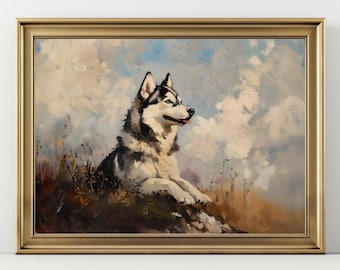 Siberian Husky Wall Art Print, Husky Dog Portrait Painting, Husky Lover Gift, Nordic Dog Artwork,