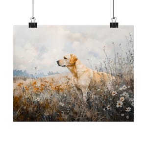 Yellow Labrador Wall Art | Dog in Wildflower Field Print | Rustic Farmhouse Dog Decor | Golden Lab Pet Portrait Painting bild 5