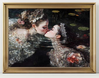 Love Queens, Dark Academia Print - The Lake, Goth Moody Victorian Lesbian Sappho Wall Art, Dark Decor Aesthetic, Dark Cottagecore, wlw art