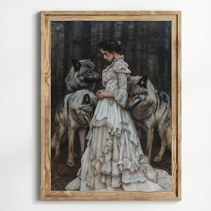 Dark Academia Print - Walking with Wolves, Goth Moody Victorian Wall Art, Dark Decor Aesthetic, Dark Cottagecore, Gothic Wolf Prints
