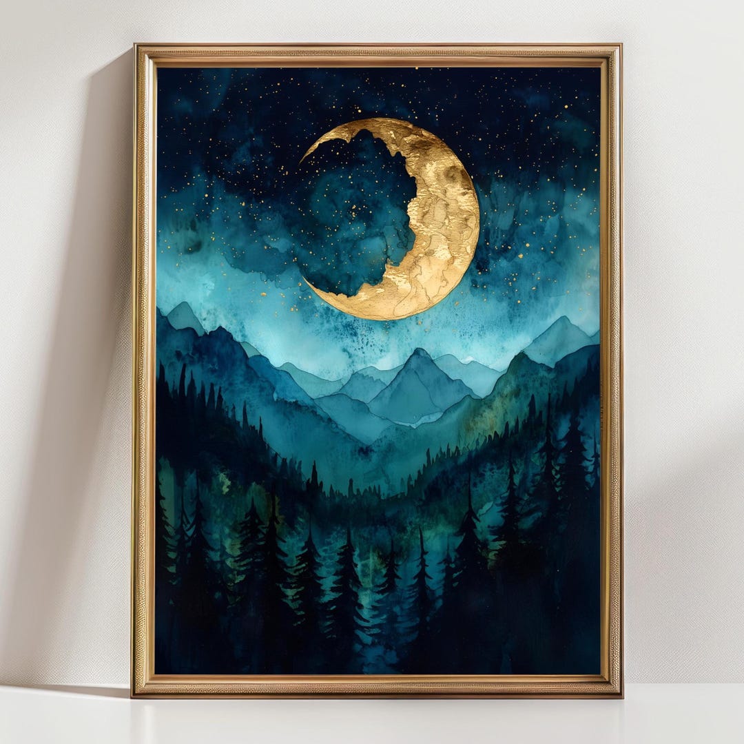 Celestial Art Print - Moon Dreamy Wall Decor, Mountain and Moon Art ...