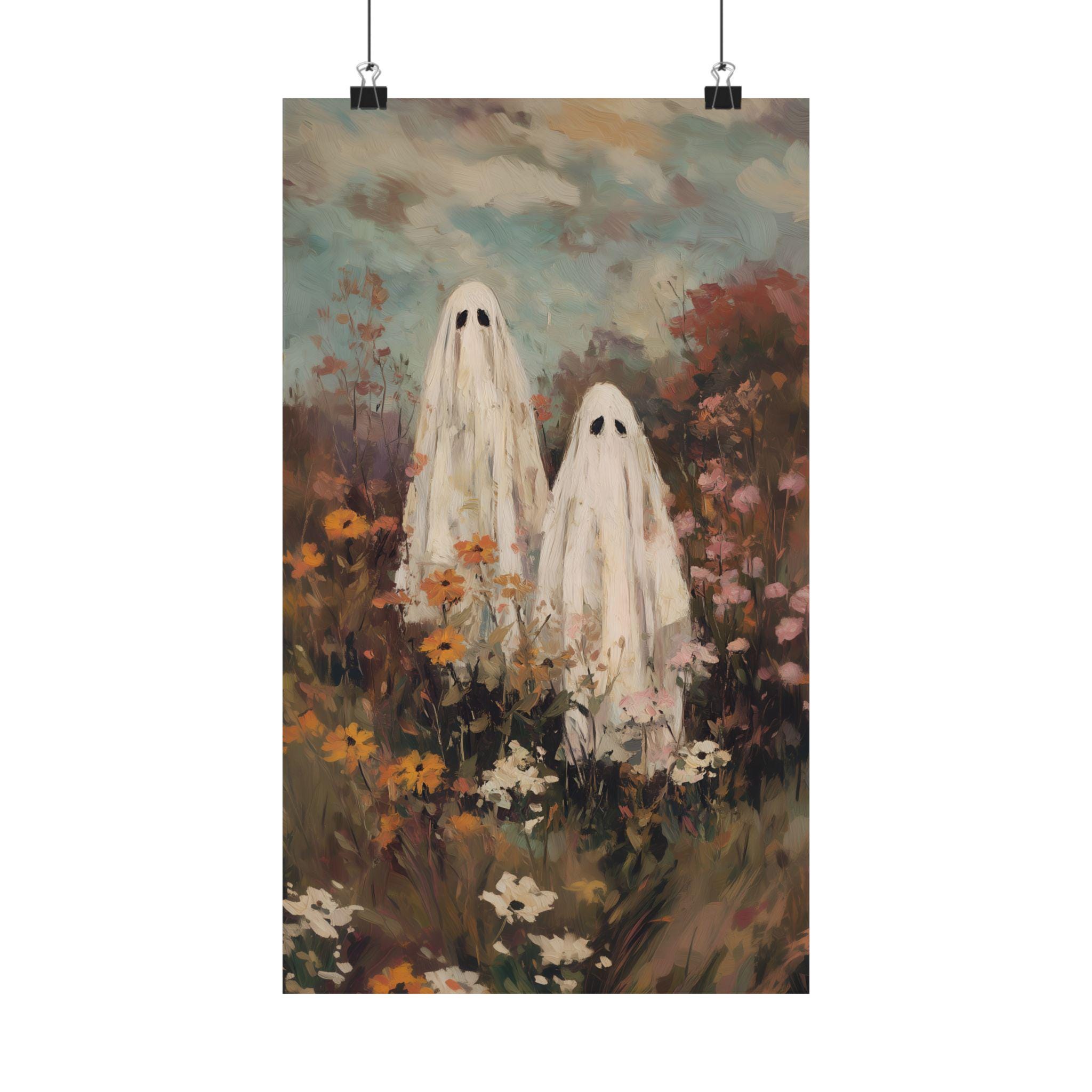 Ghosts in Wildflower Field Art Print - Whimsical Halloween Wall Decor ...