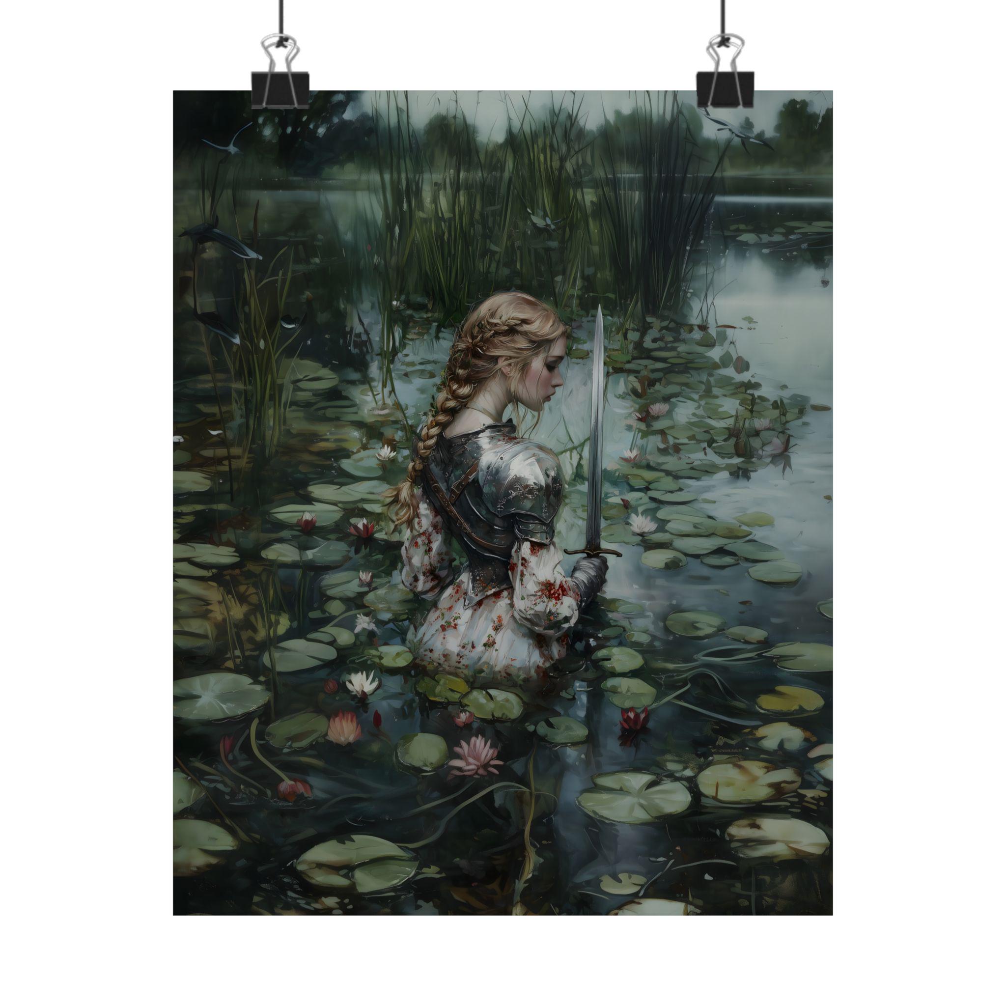 Lady Knight in the Lake Art Print, Dark Academia Wall Decor, Medieval ...