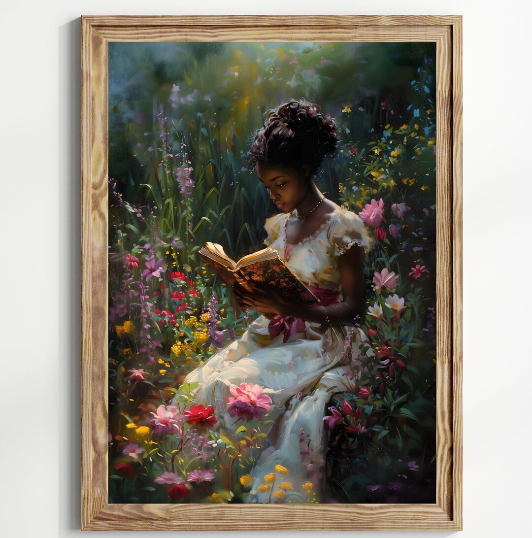 Black Woman Reading a Book, African American Art, Bookish Victorian Art ...