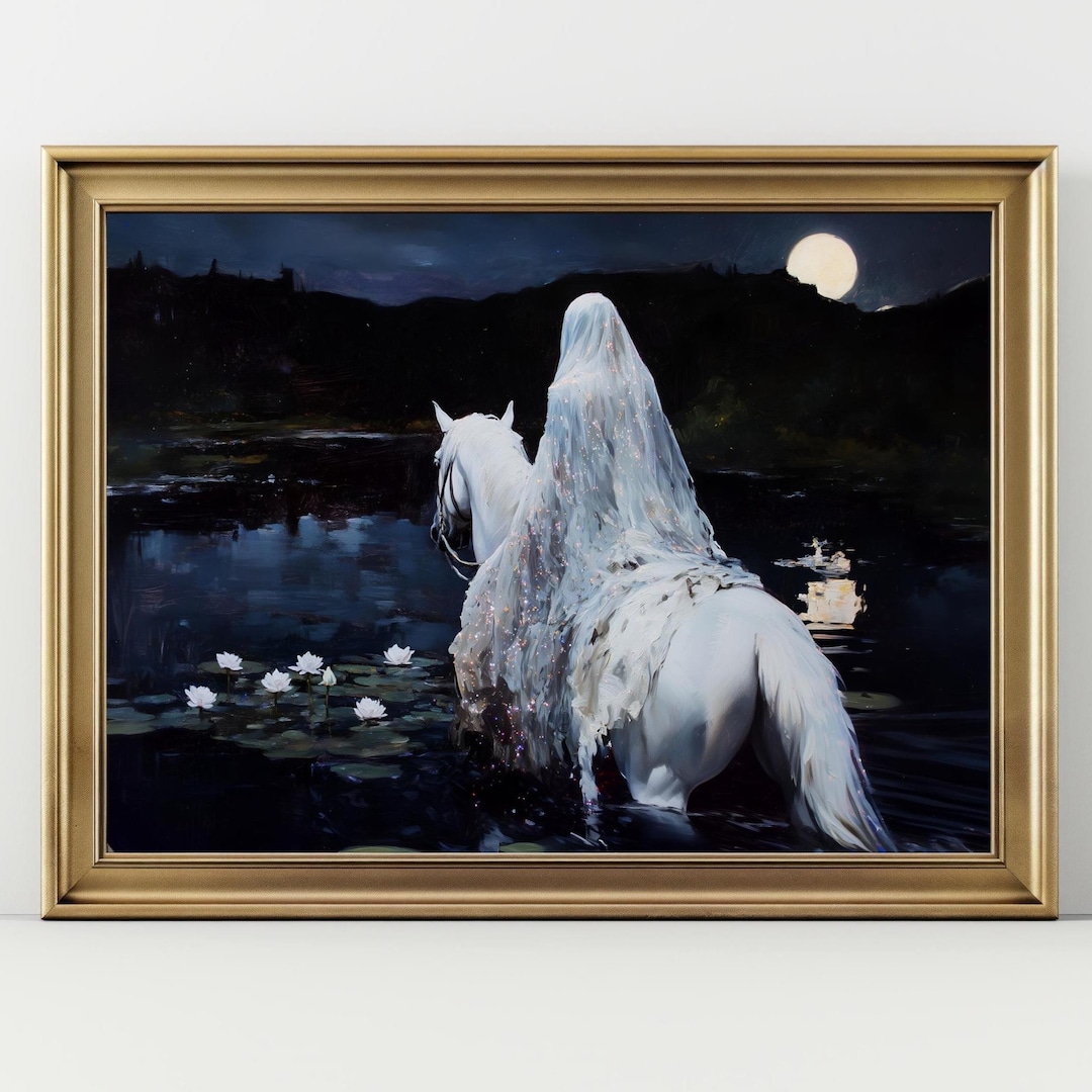 Ghostly Rider Art Print – Gothic Woman on Horse Painting, Dark Romance ...