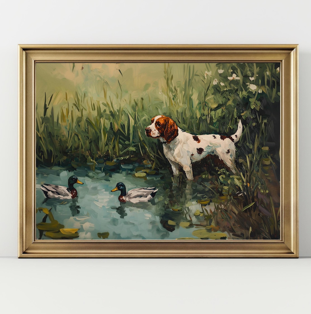 English Springer Spaniel Hunting Dog Wall Art, Vintage Spaniel Painting ...