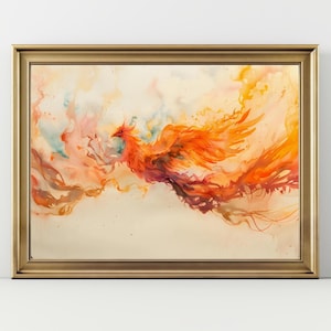 Phoenix Wall Art Print – Fiery Mythical Bird Painting, Abstract Firebird, Orange Red Flame Art, Fantasy Creature Decor, Phoenix Rising Gift