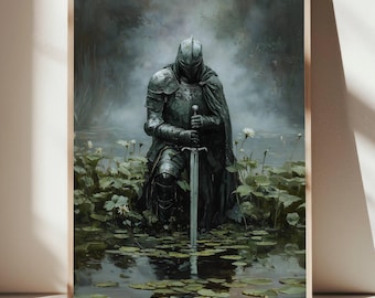 Medieval Knight Art Print, Knightcore Fantasy Art, Fantasy Sword Maximalist Decor, Dark Academia Print, Goth Moody Victorian Wall Art