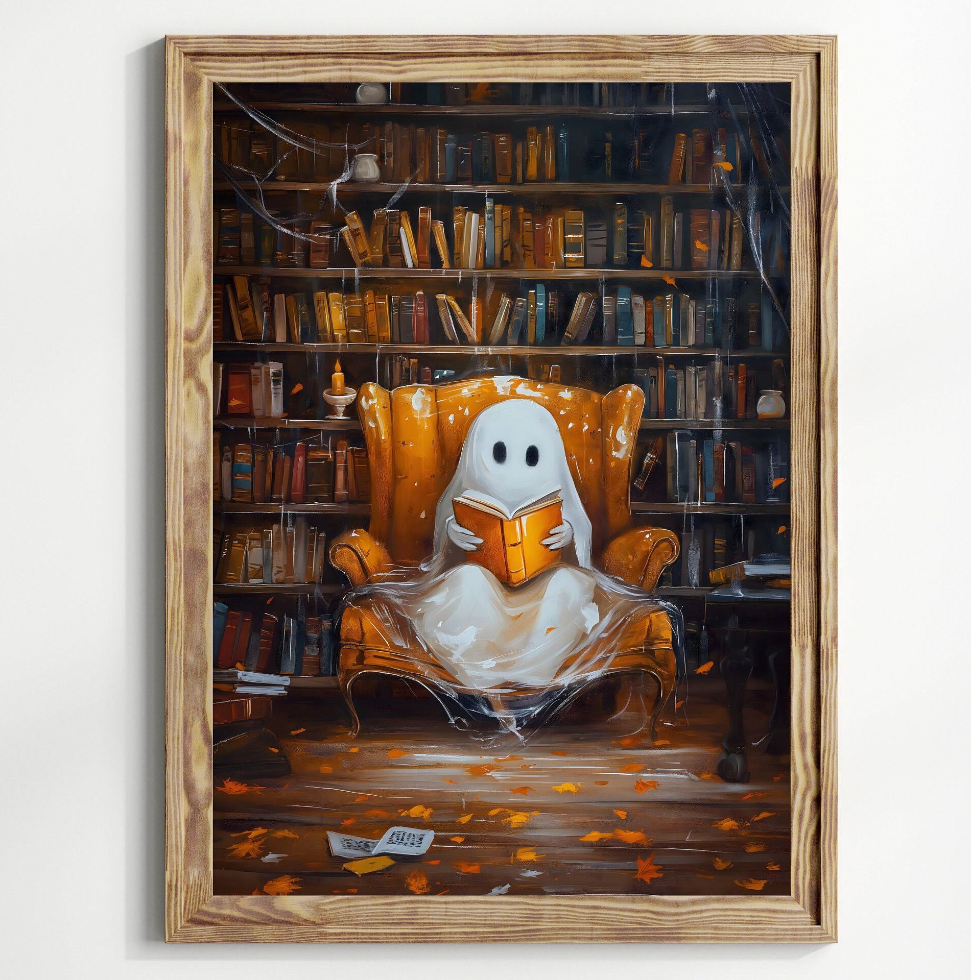 Cute Halloween Ghost Reading a Book Whimsical Halloween Ghost Wall Art ...