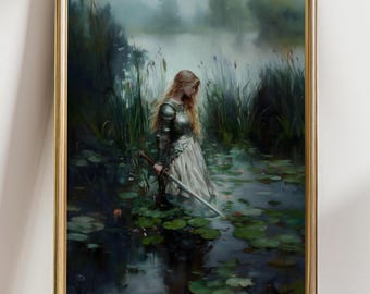 Ophelia Dark Academia Print - The Lake, Goth Moody Victorian Wall Art, Dark Decor Aesthetic, Dark Cottagecore, Gothic Prints into lake