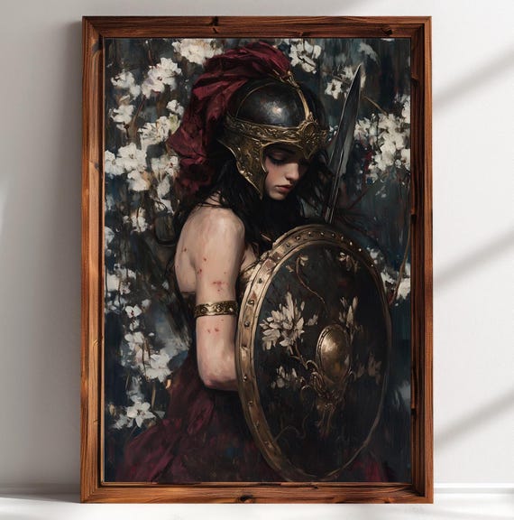 Fantasy Athena Greek Mythology Poster, Matte Vertical Wall Art Print for Mythology Fans, Mythical Home Decor, Myth Lover Gift, Vertical