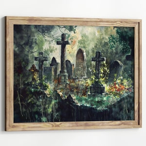 Moody Graveyard Dark aesthetics Painting Goth Landscape Dark Academia Art print Gothic Home décor cemetery Art Print halloween