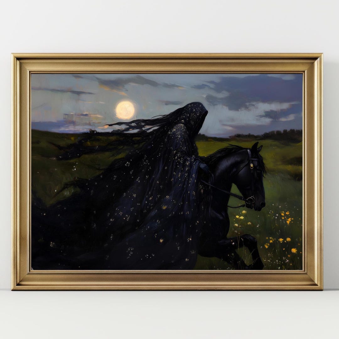 Dark Rider Art Print Midnight Horseback Painting, Gothic Fantasy Wall ...
