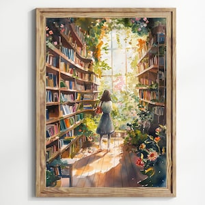 Vintage Library Poster, Greenhouse Library Reading , Book Lovers Gift, Bookish Wall Art, cute Book Lovers Art, Library Wall Art, Gift Idea