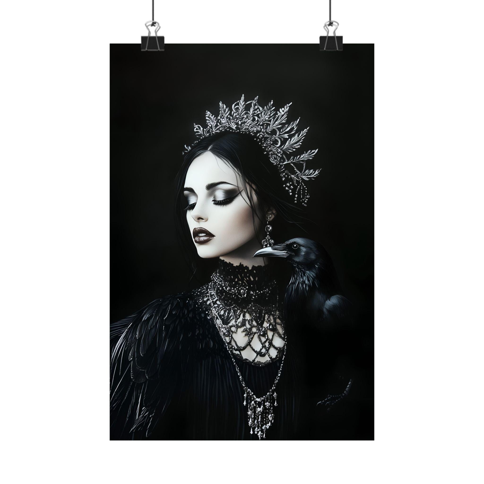 Gothic Raven Queen Wall Art Print, Dark Fantasy Woman Portrait, Black ...