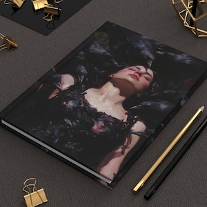 Gothic raven journal, dark fantasy notebook, witchy aesthetic diary, mystical black bird art book, gothic stationery gift for writers