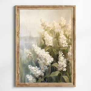 Vintage Moody White Lilac Wall Art, Soft Botanical Floral Print, Cottagecore Poster Forestcore Cottagecore