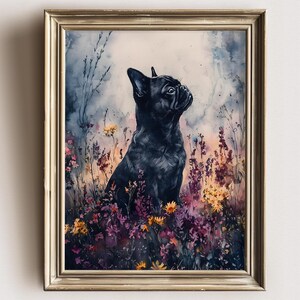 Pug Wildflower Dog Print Painting Dog owner Gift Wall Art Print Floral Pug Painting, Cute Pug Art, Trendy Dog Decor, Pug Dog Mom Gift