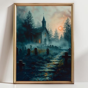 Moody Graveyard Dark aesthetics Painting Goth Landscape Dark Academia Art print Gothic Home décor cemetery Art Print halloween print