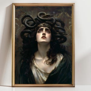 Medusa Wall Art Print – Dark Mythology Portrait Poster, Serpent Hair Goddess Painting, Greek Gorgon Decor, Fantasy Feminine Artwork