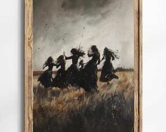 Witch Coven Wall Art: Dark Academia Gothic Painting