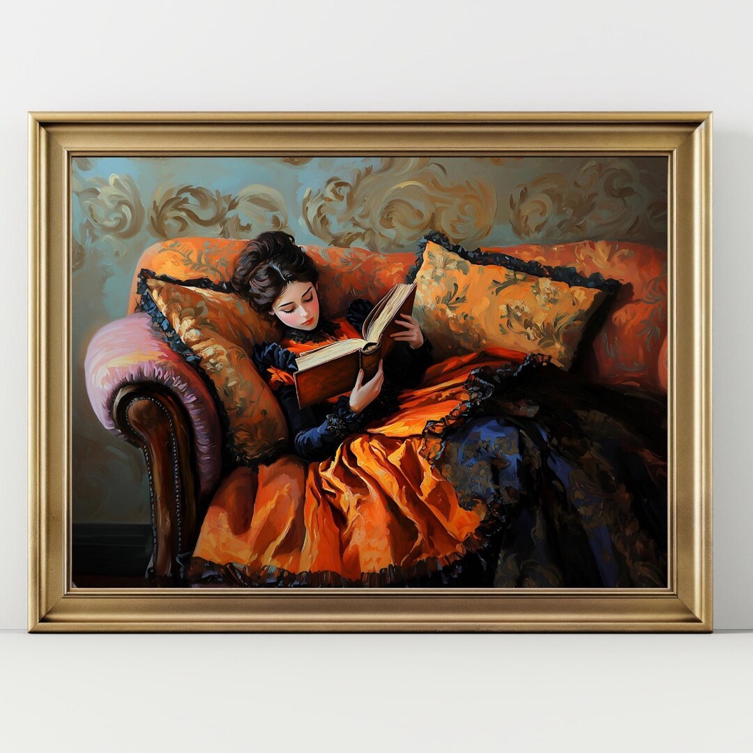 Victorian Lady Reading Wall Art Print, Vintage Woman With Book Painting ...