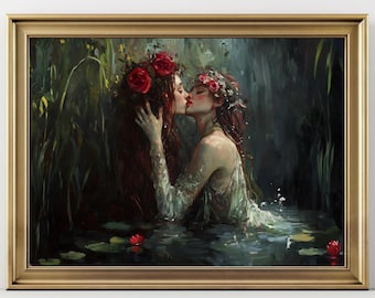 Moody Victorian Lesbian Wall Decor, Sapphic Gothic Art Print