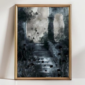 Moody Graveyard Dark aesthetics Painting Goth Landscape Dark Academia Art print Gothic Home décor cemetery Art Print halloween print