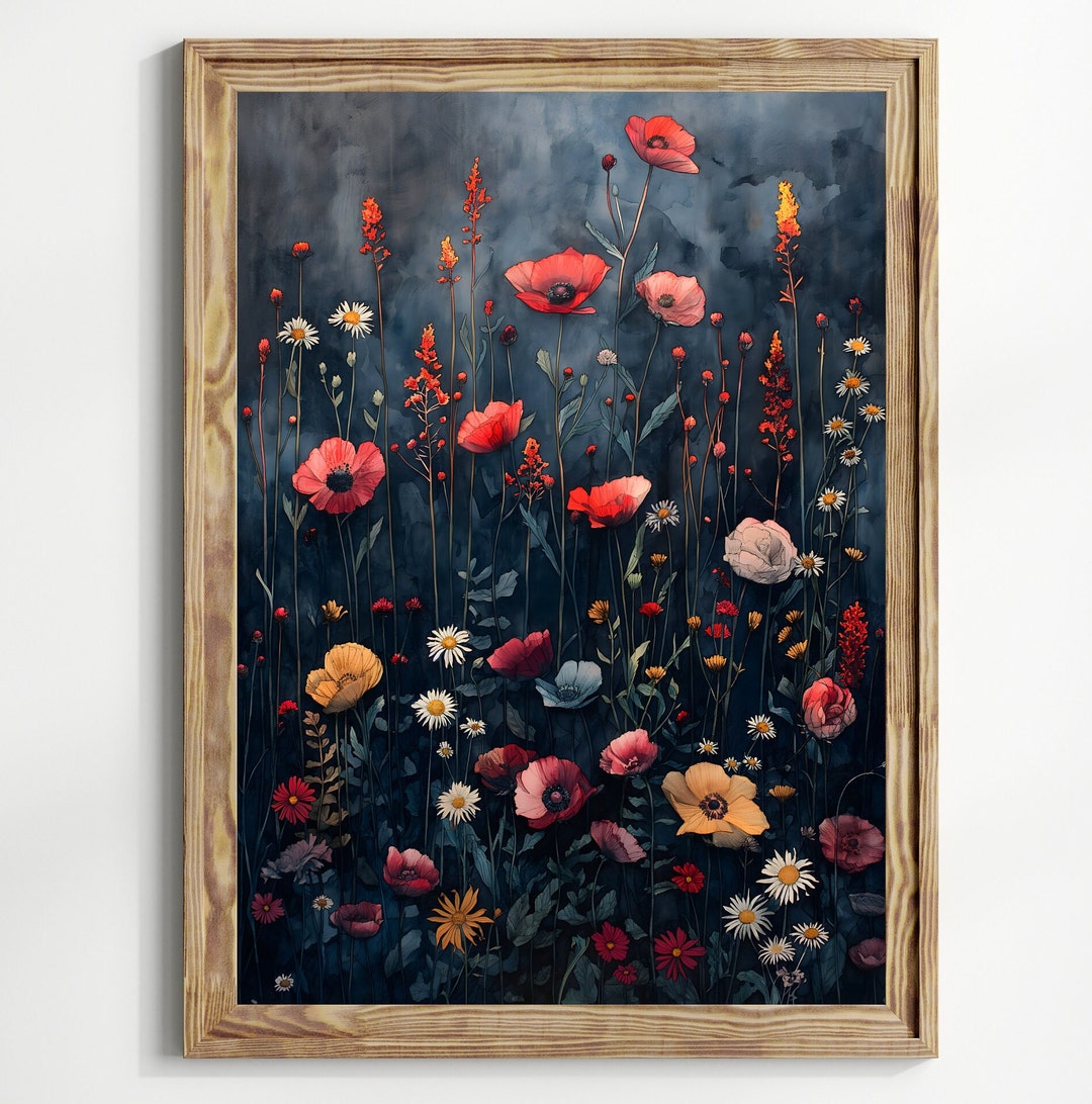 Dark Floral Wildflower Art Print – Moody Botanical Wall Art ...