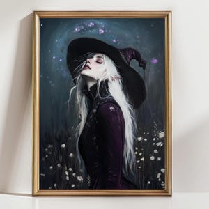 Witch Fantasy Art Print Gothic Witch Wall Decor, Magical Dark Aesthetic Poster, Celestial Sorceress Artwork for Cottage Witch Vibes