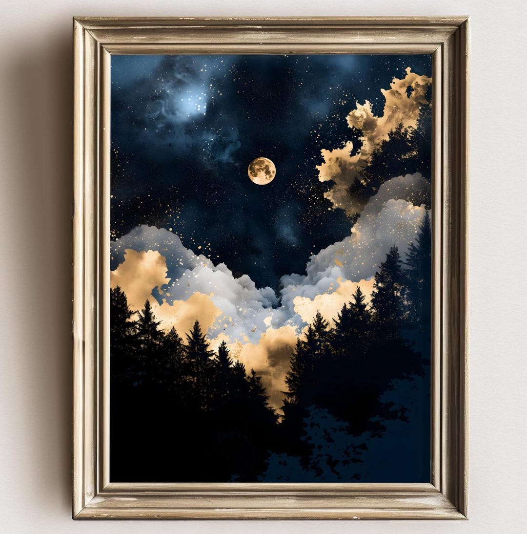 Celestial Wall Art Print ,moody Dark Abstract Night Sky Stars Print ...