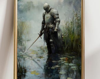 Medieval Knight Art Print, Knightcore Fantasy Art, Fantasy Sword Maximalist Decor, Dark Academia Print, Goth Moody Victorian Wall Art