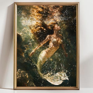 Mermaid Dark Academia Print - Deep Sea, Goth Moody Victorian Wall Art, Dark Decor Aesthetic, Dark Cottagecore, Gothic Prints painting