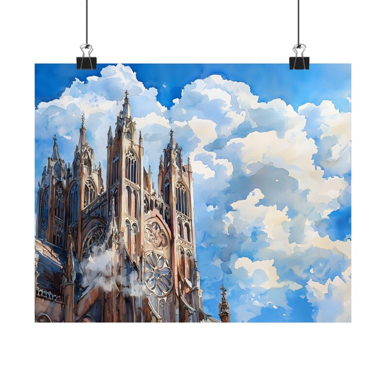 Gothic Cathedral Wall Art, Watercolor Dark Architecture Print, Fantasy ...
