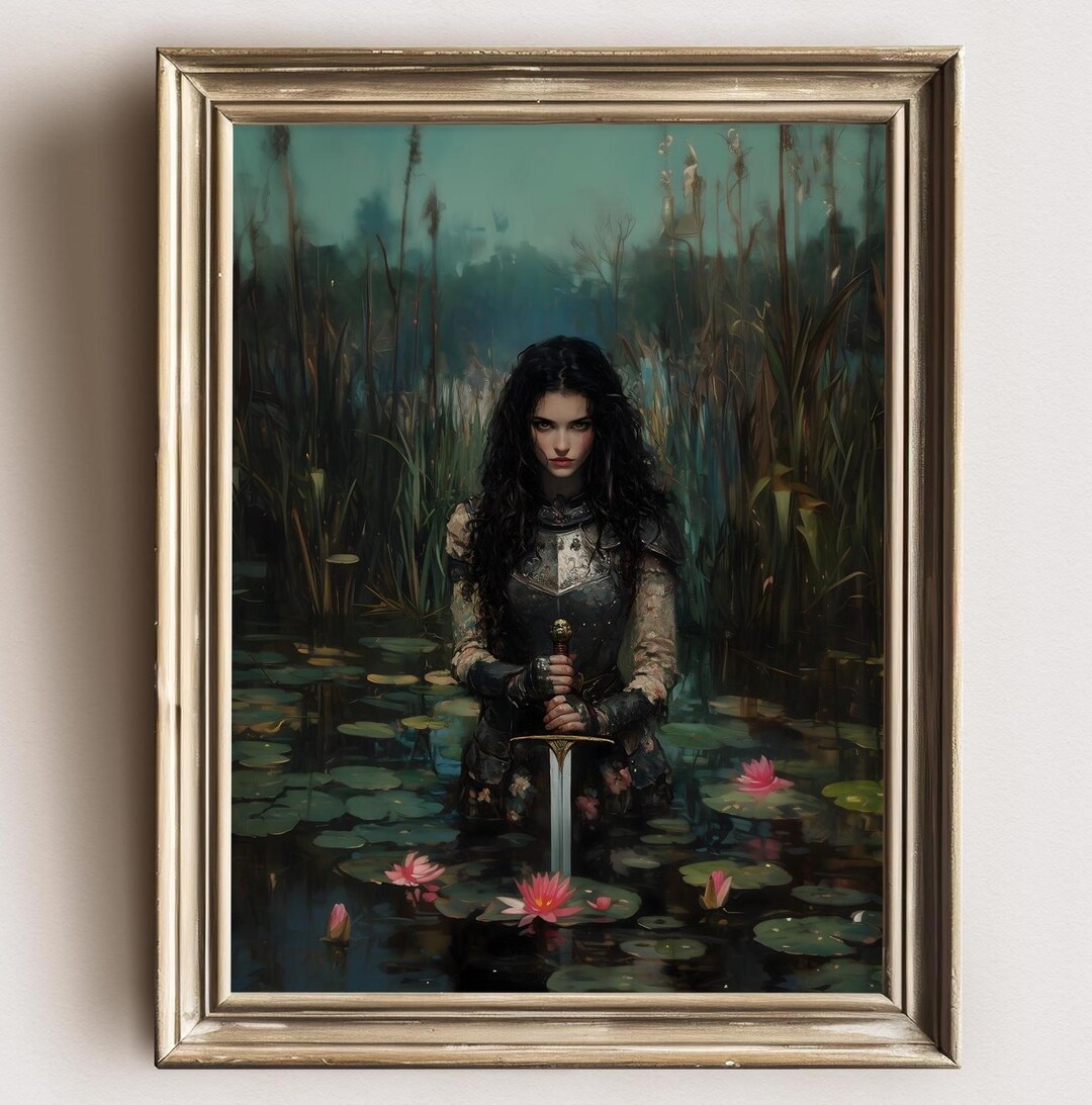 Lady Knight in the Lake Art Print, Dark Academia Wall Decor, Medieval ...