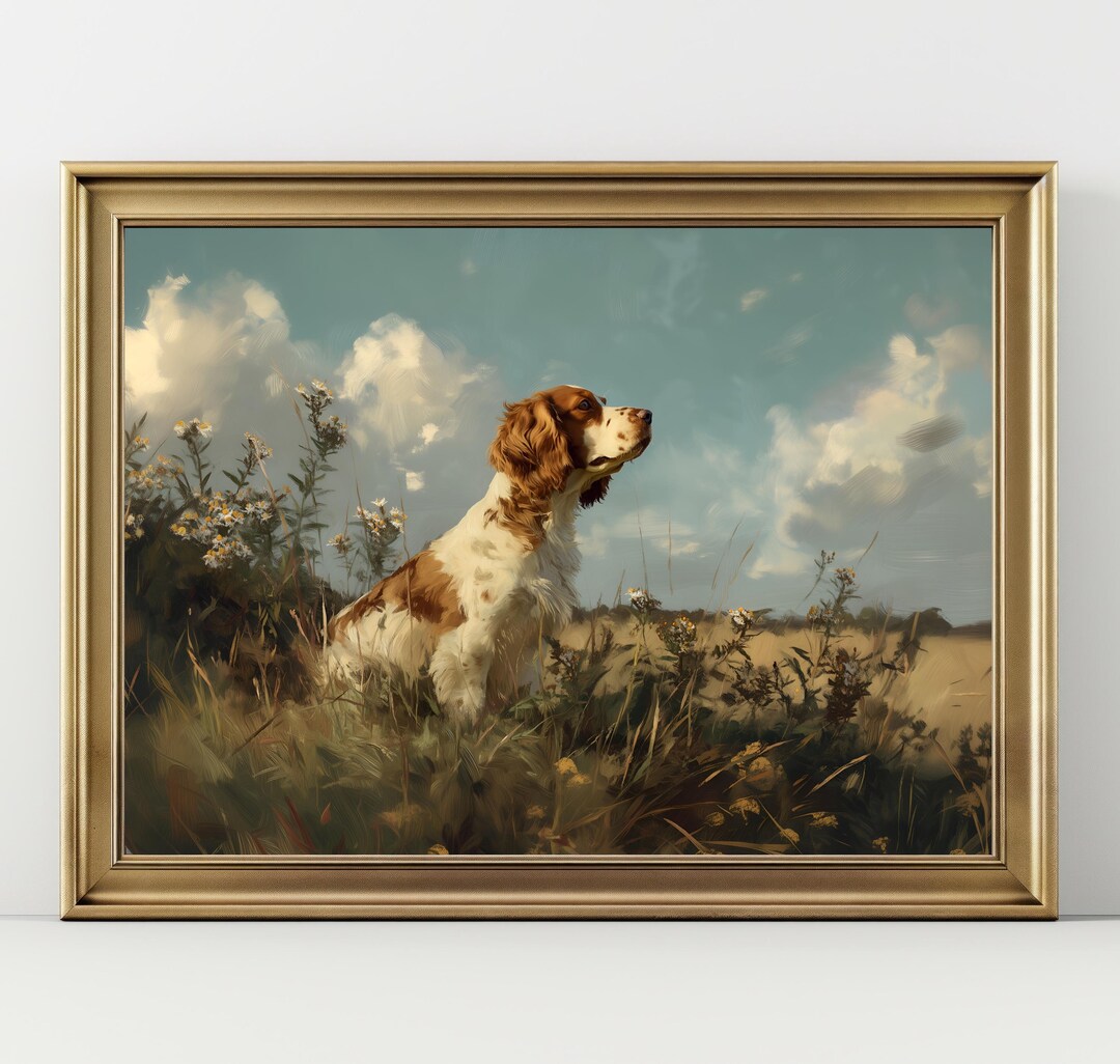 Cocker Spaniel Wildflower Field Print, Vintage Dog Portrait Wall Art ...