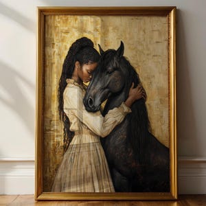 Moody Black Woman Wall Art, Dark Academia Print Black Horse  Goth Moody Victorian Wall Art, Dark Decor Aesthetic, Dark Cottagecore, Gothic