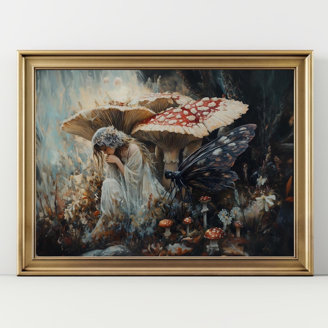 Fairy Under Mushroom Art Print Enchanted Forest Painting Fantasy ...