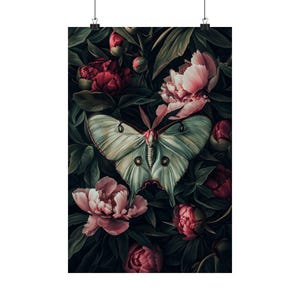 Luna Moth Print, Dark Botanical Prints, Dark Cottagecore Wall Art ...