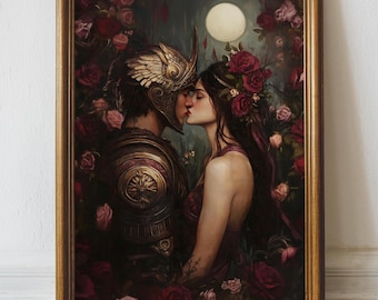 Eros and Psyche Art Print - Romantic Gothic Floral Wall Decor