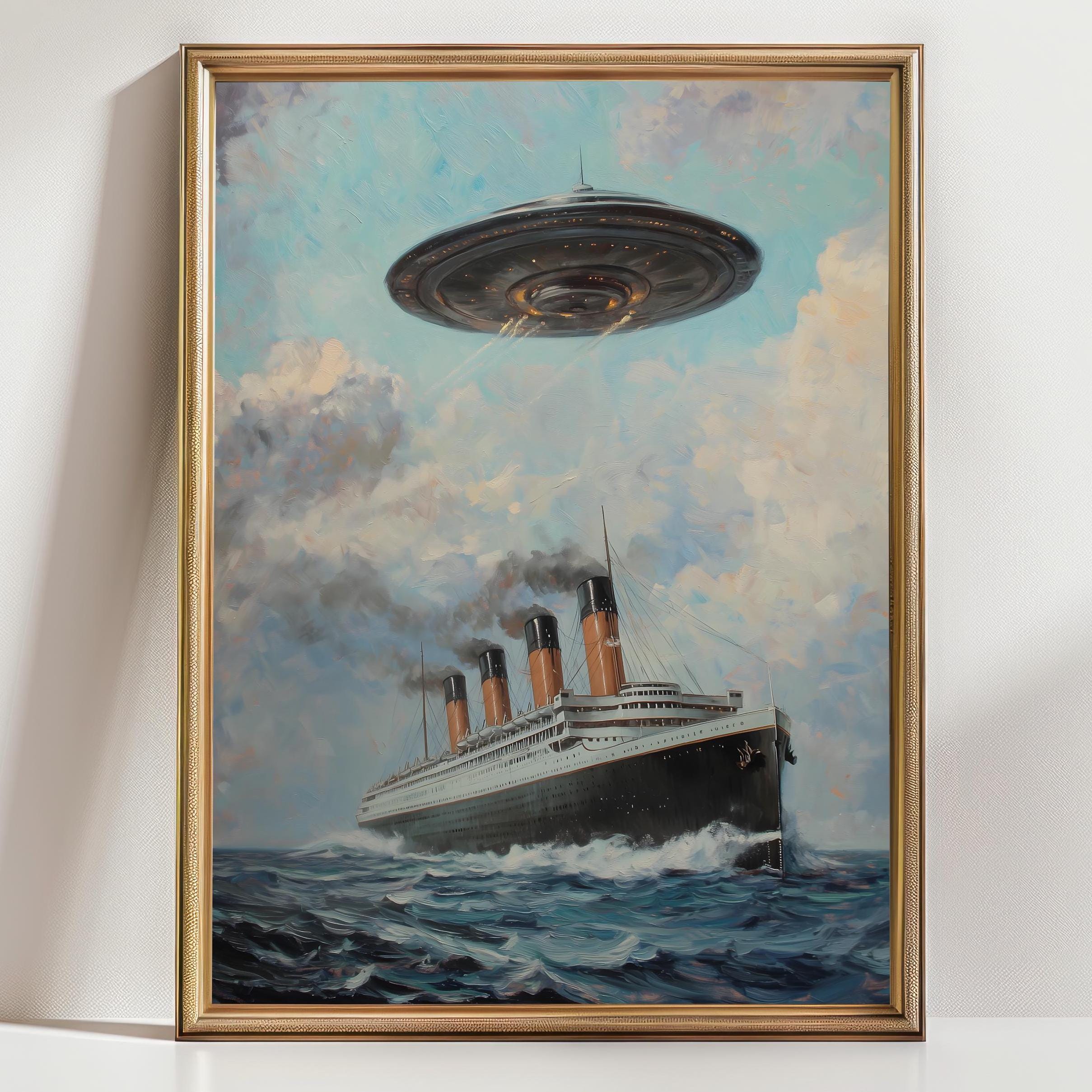 UFO Titanic Surreal Art Print, Eclectic Wall Art, Aliens Decor, Aliens ...