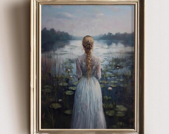 Ophelia Dark Academia Wall Art, Lake Fantasy Woman Print, Romantic Gothic Poster