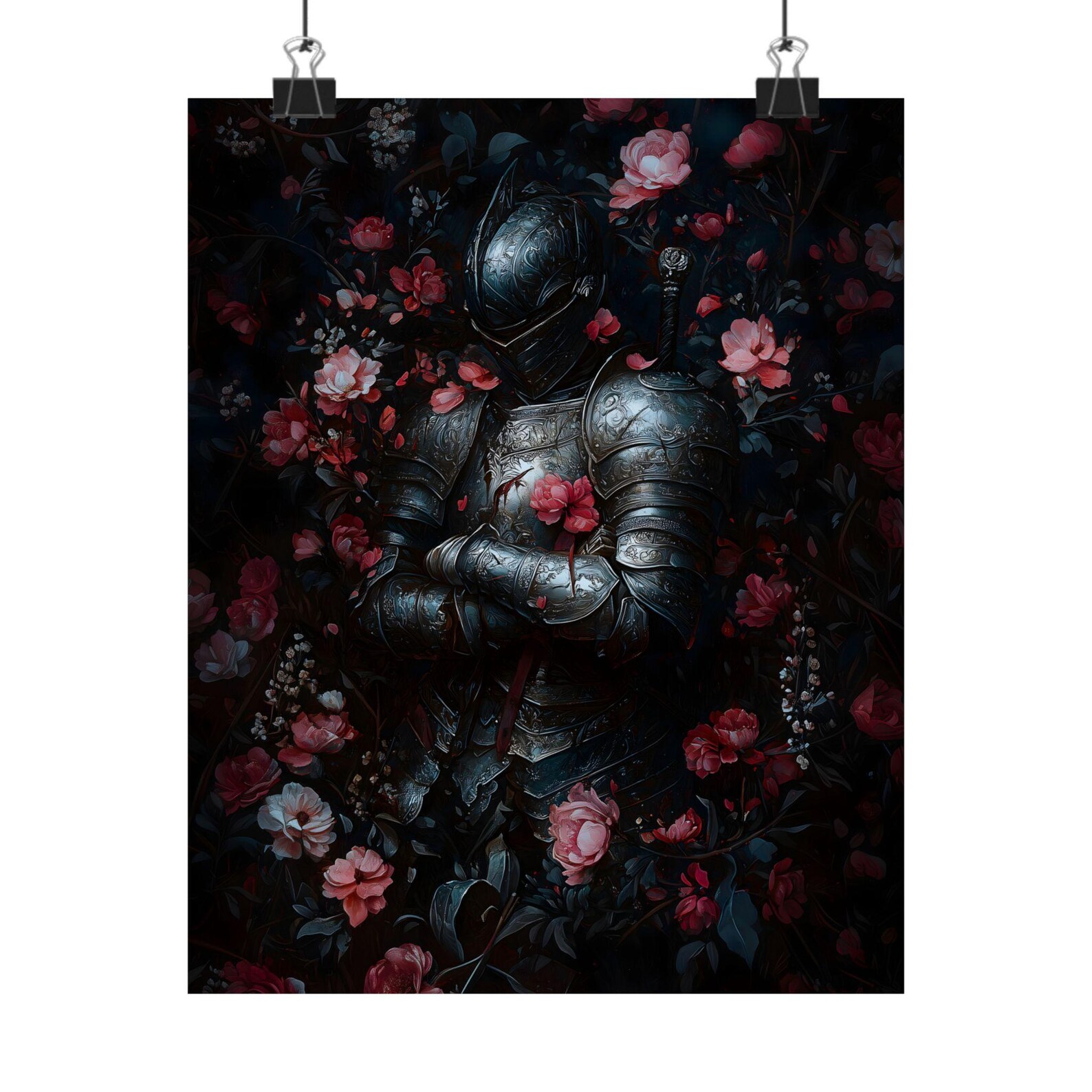 Medieval Knight Floral Art Print, Knightcore Fantasy Art, Fantasy ...