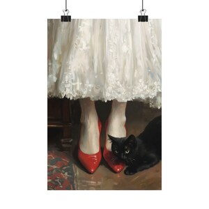 Black Cat and Red Heels Wall Art Print, Vintage Parisian Fashion Painting Elegant Woman Legs Artwork, Chic Decor, Stylish Cat Lover Wall Art afbeelding 6