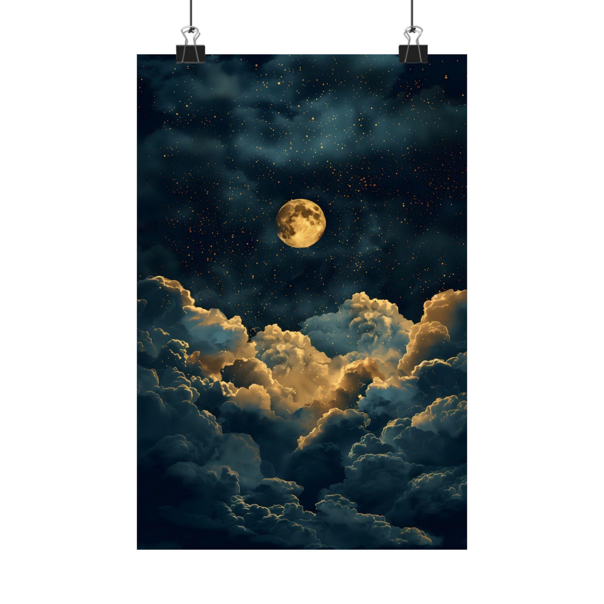 Gothic Moon Poster, Night Sky Clouds, Moody Wall Art - Etsy