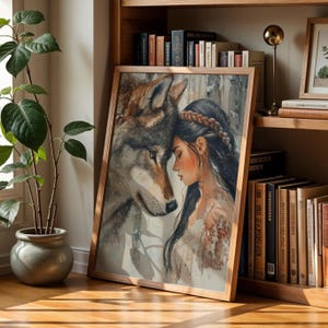She and Her Wolf, Dark Academia, Wolves Art, Goth Moody Victorian Wall Art, Dark Decor Aesthetic, Dark Cottagecore, Gothic Wolf Prints
