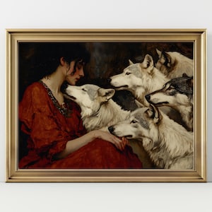 Hecate with Wolves Print, Matte Vertical Wall Art, Gothic Witch Art Print, Unique Animal Spirit Art, Dark Goddess Decor, Occult Wall Decor