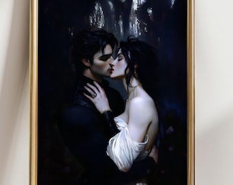 Gothic Couple Art Print, Dark Fantasy Romance Wall Art