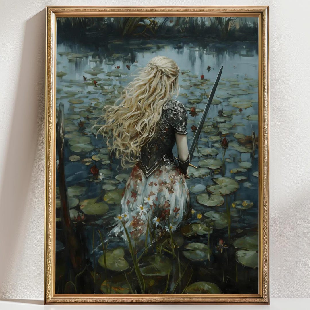 Lady Knight in the Lake Art Print, Dark Academia Wall Decor, Medieval ...